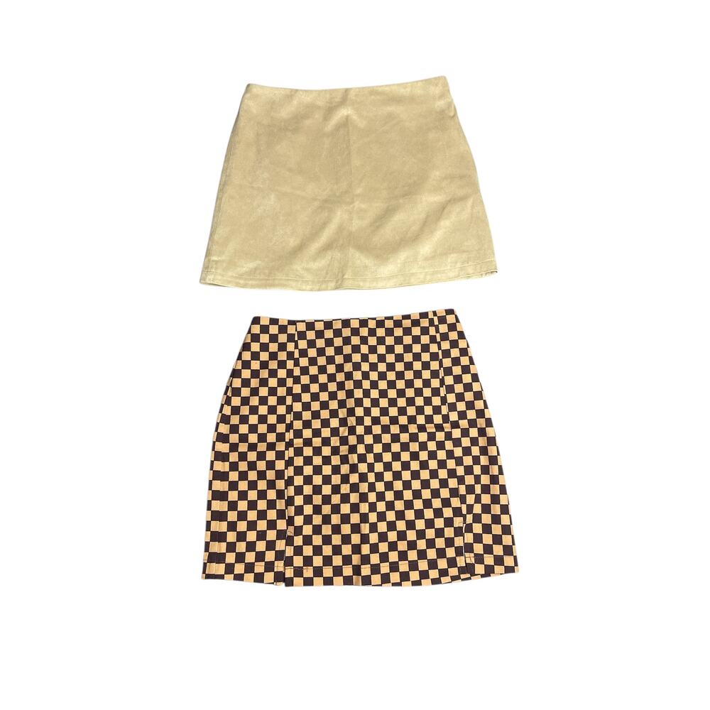 NEW Checkered Plaid & Beige Mini Skirt Bundle Size Small Y2K Party Chic‎